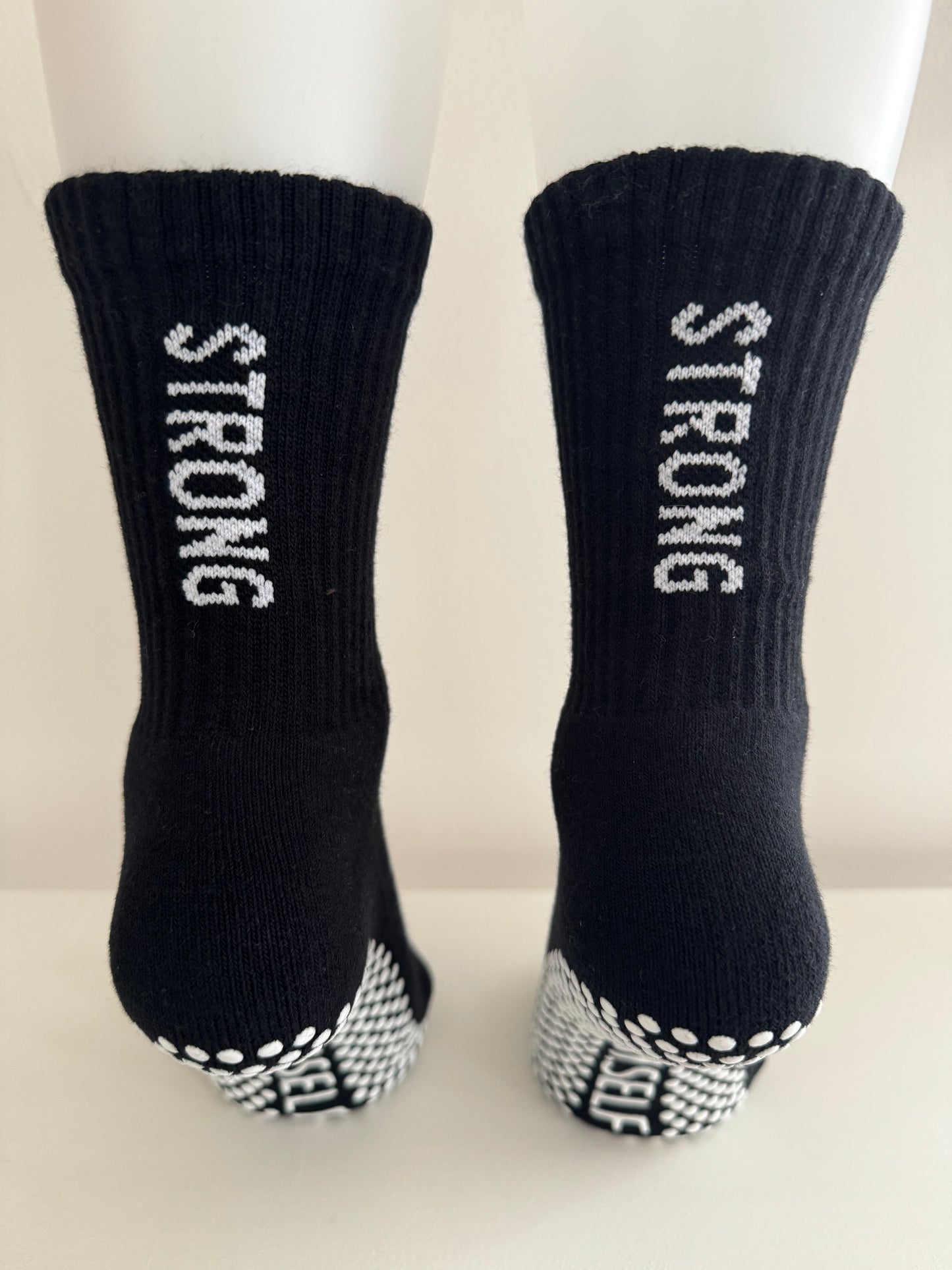 Anti slip grip crew socks black & white