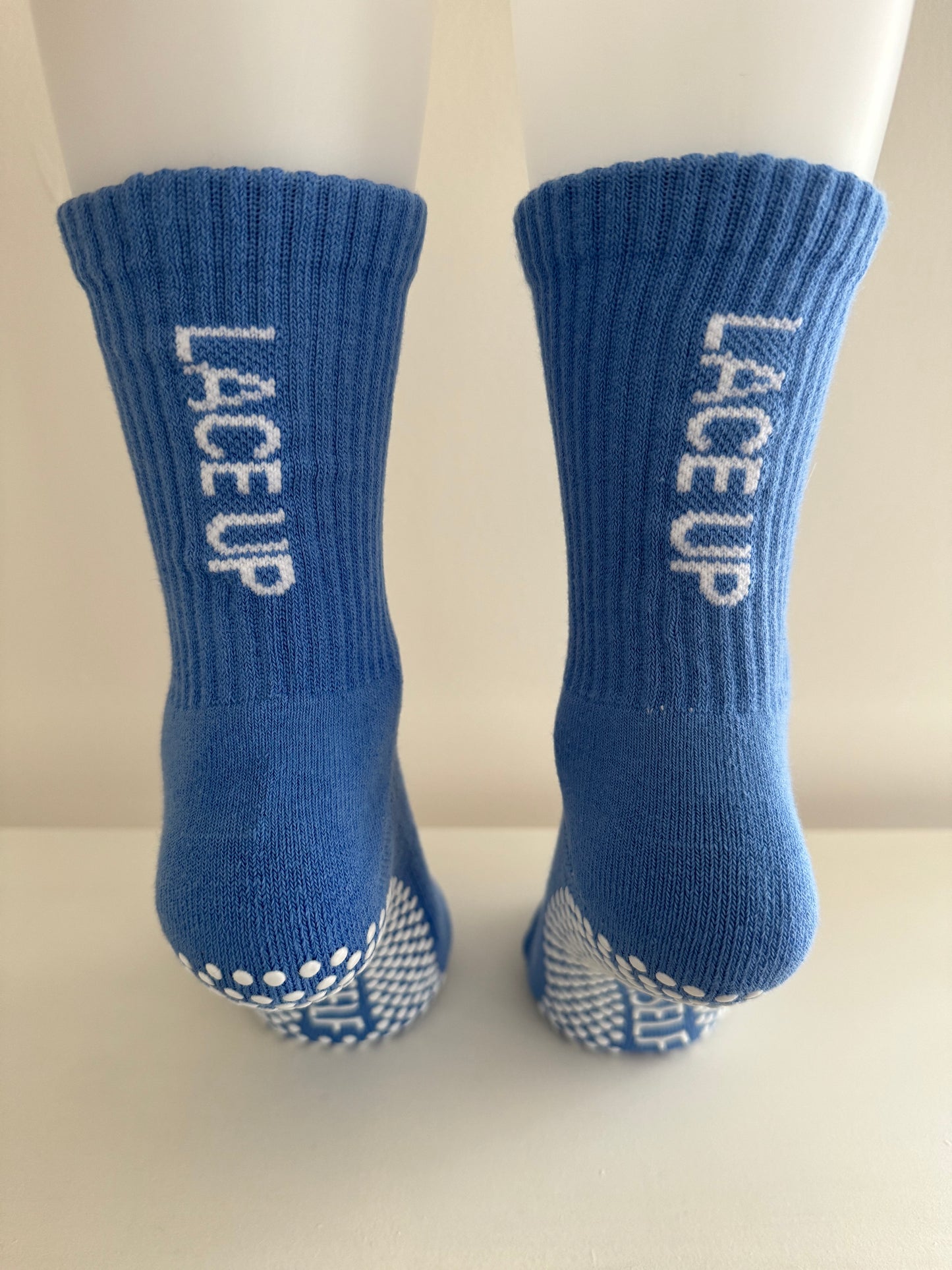 Anti slip grip crew socks blue