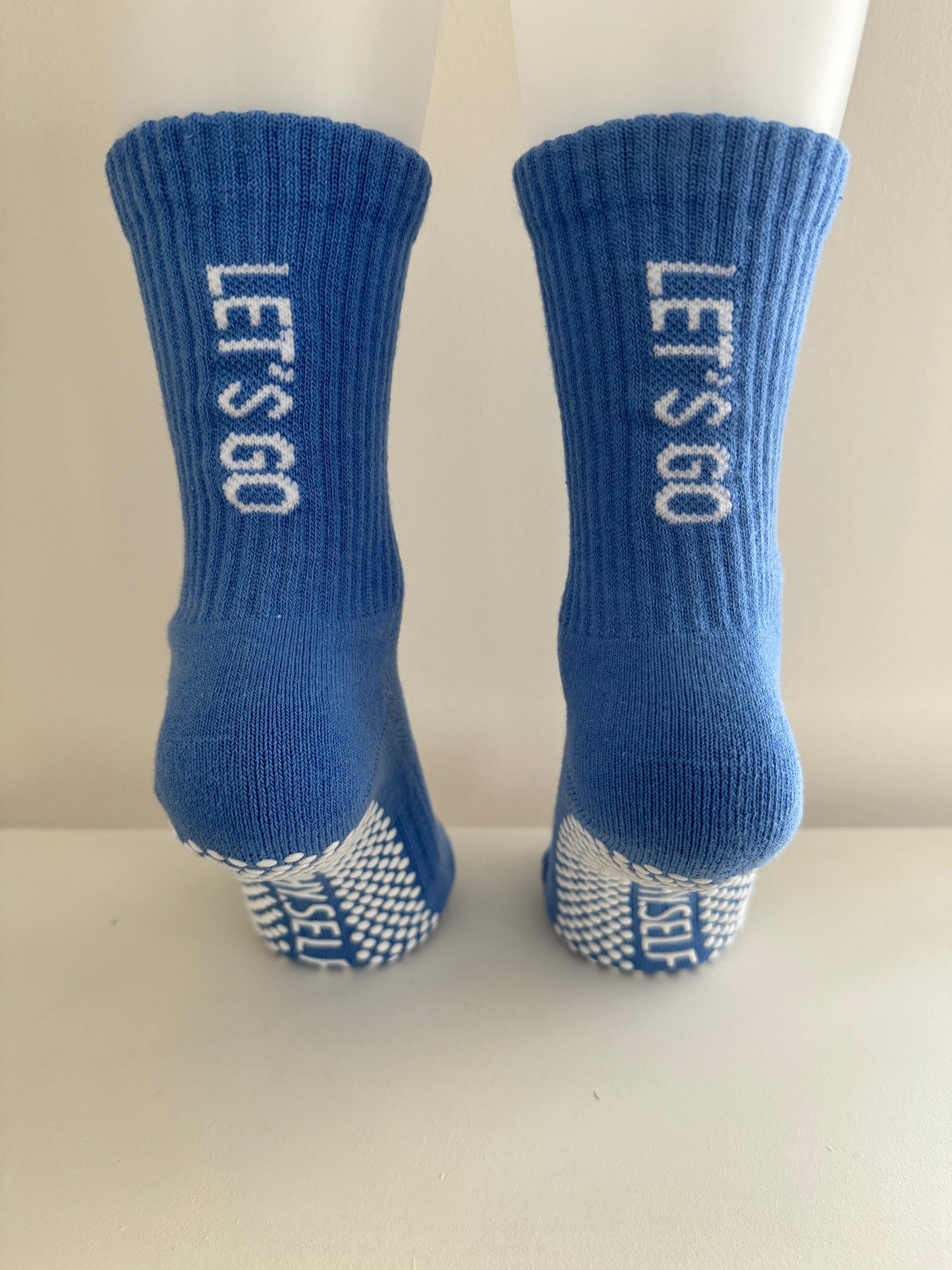 Anti slip grip crew socks blue