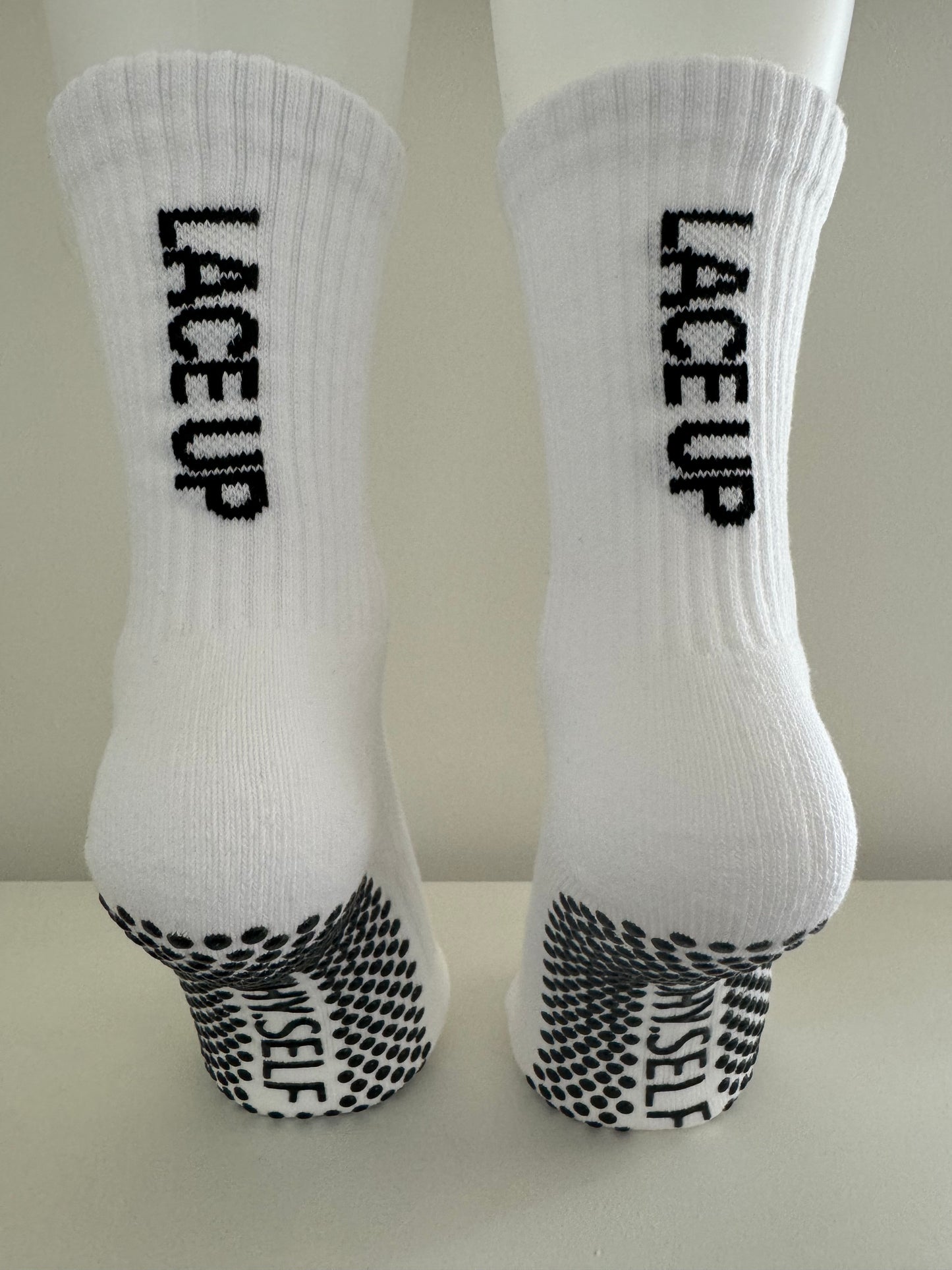 Anti slip grip crew socks white