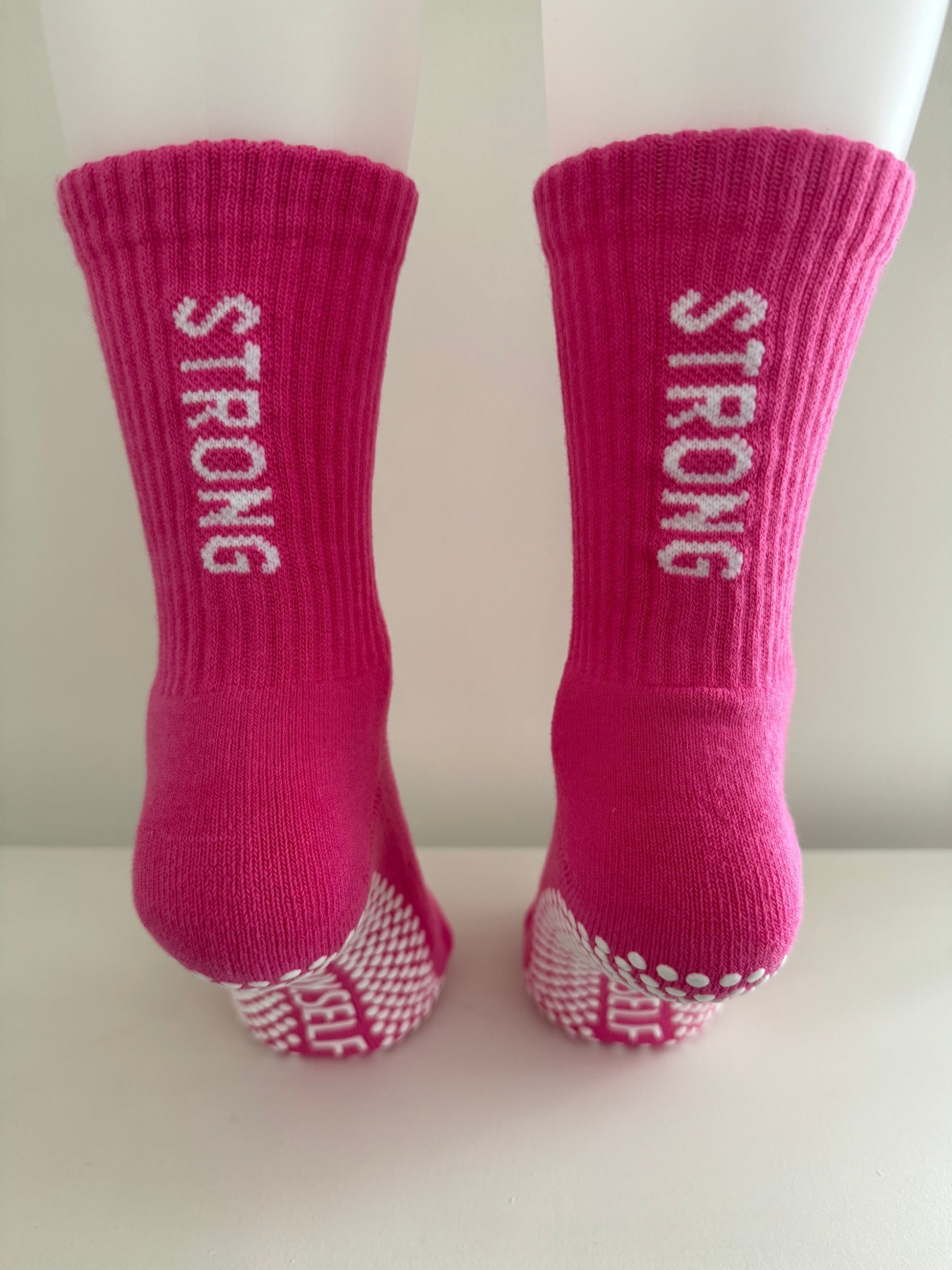 Anti Slip grip crew socks hot pink