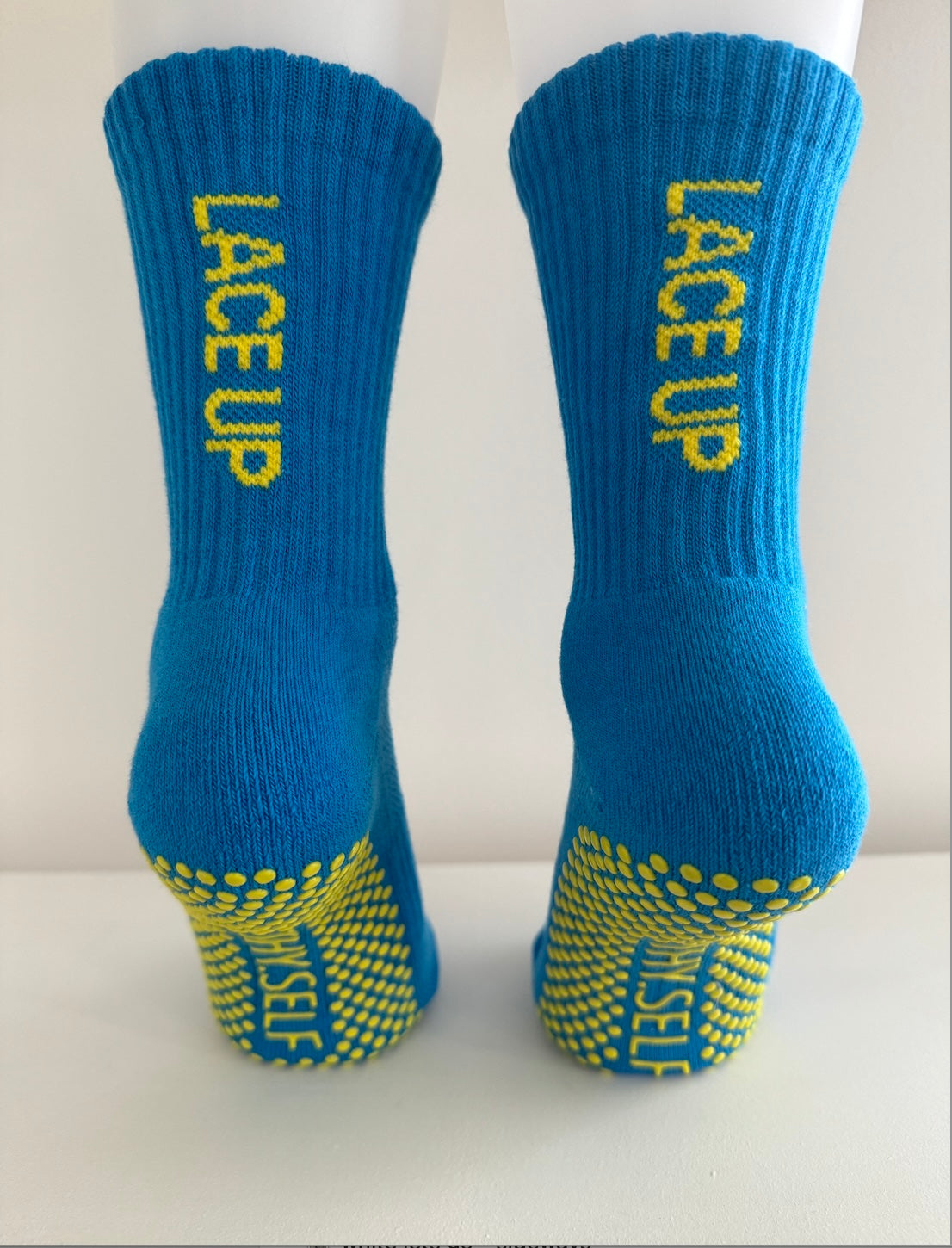 Anti slip grip crew socks blue