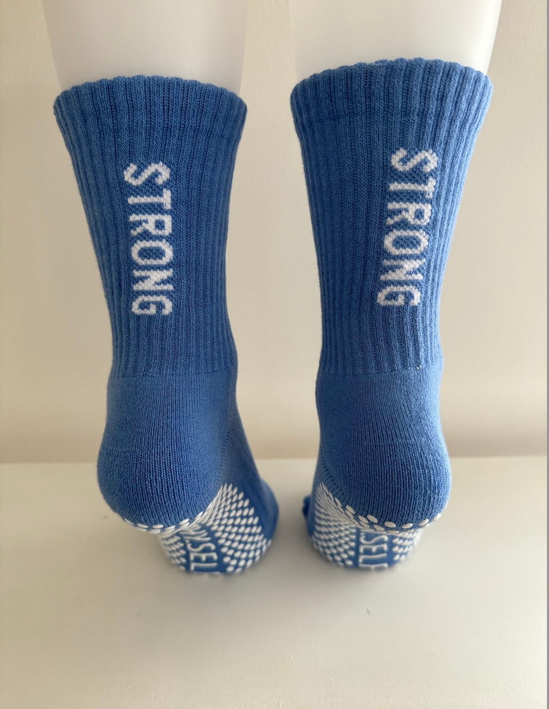 Anti slip grip crew socks blue