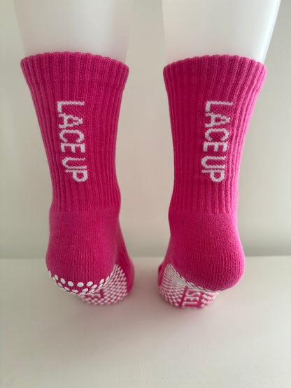 Anti slip grip crew socks hot pink