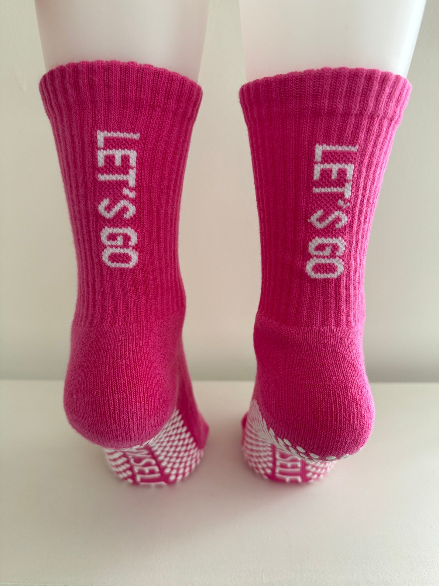 Anti slip grip crew socks hot pink