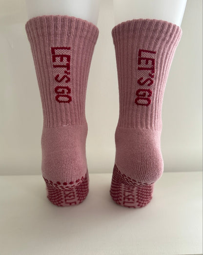 Anti slip grip crew socks pink & red