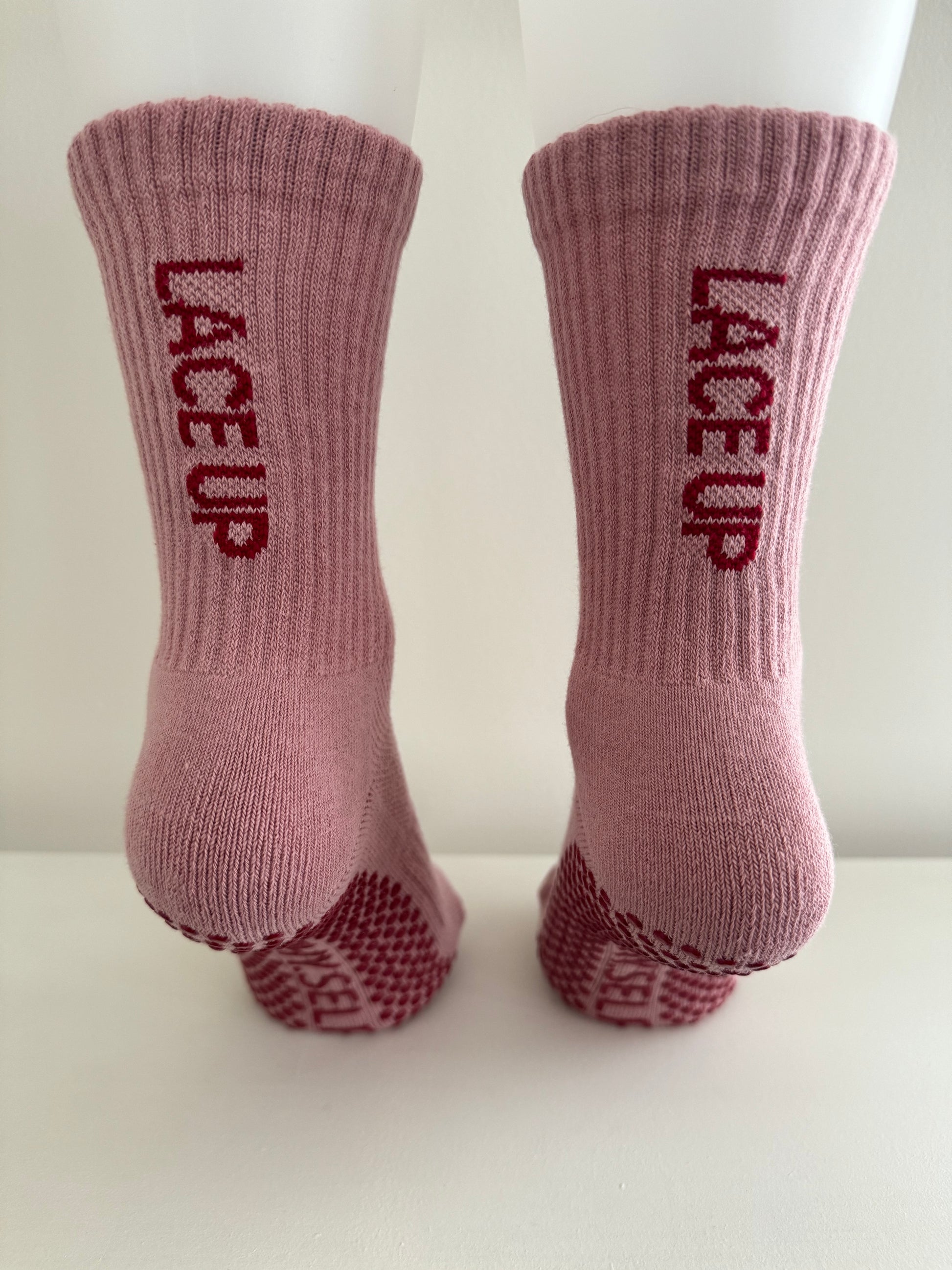 Anti slip grip crew socks pink