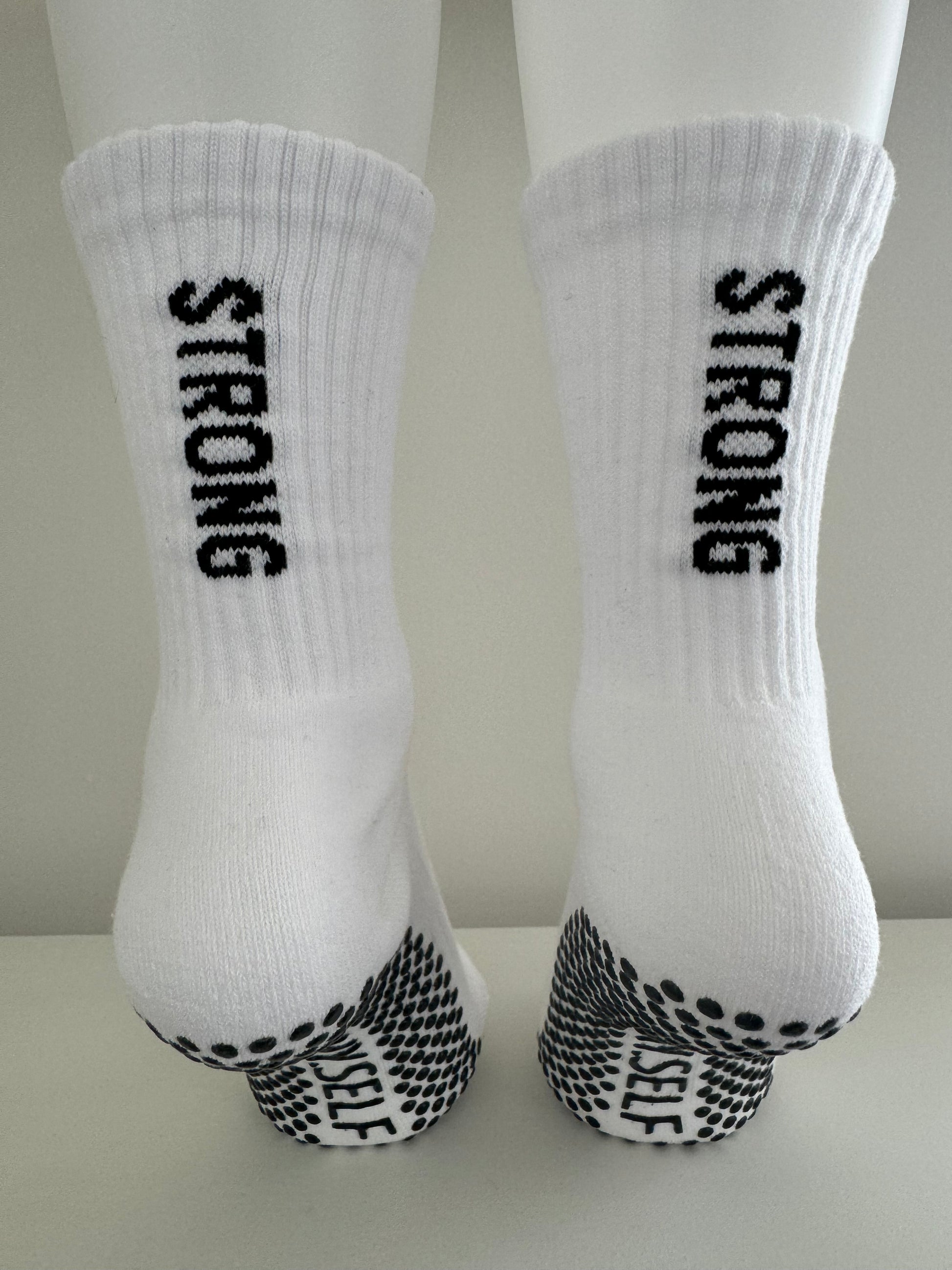 Anti slip grip crew socks white